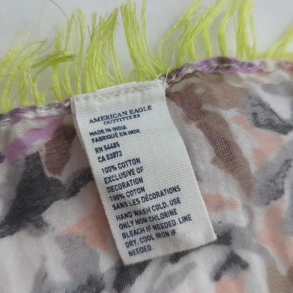 American Eagle Pareo Sarong Beach Wrap Scarf Water Color Eyelash Fringe - Picture 4 of 9